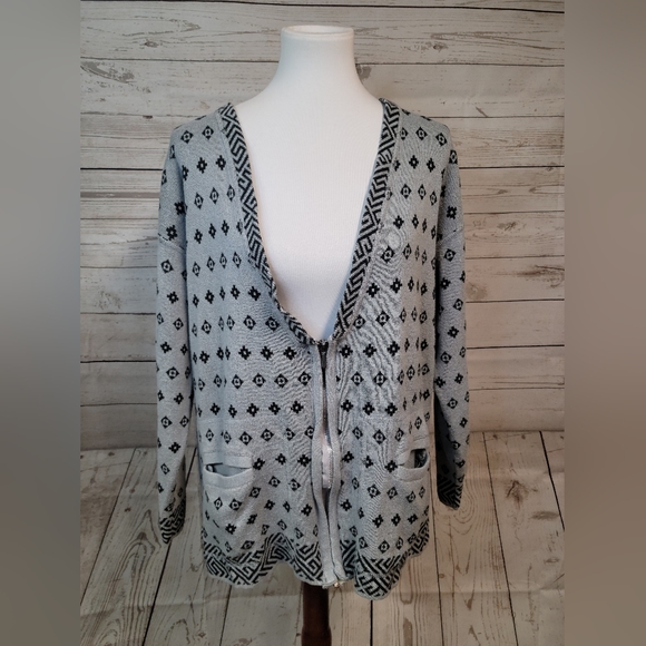 Forenza Vintage oversized‎ cardigan women's small, gray, geometric pattern, zip - Picture 1 of 7